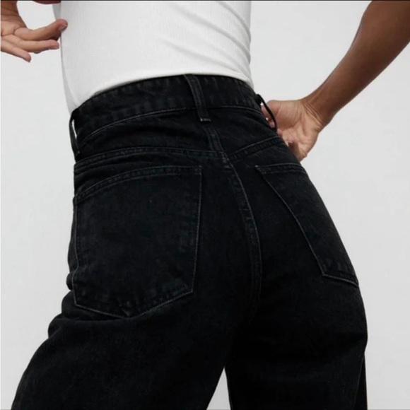 ZARA wide leg jeans pants full length grey black denim like NEW Size 32 (US 0) - Picture 4 of 11